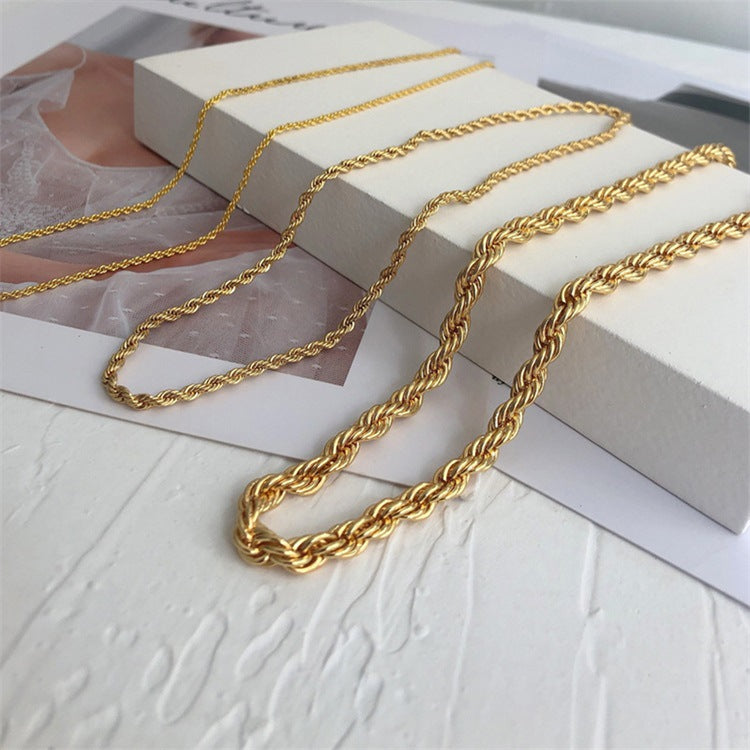 New Fashion Twist Chain 14k Gold Plated Stainless Steel Necklace