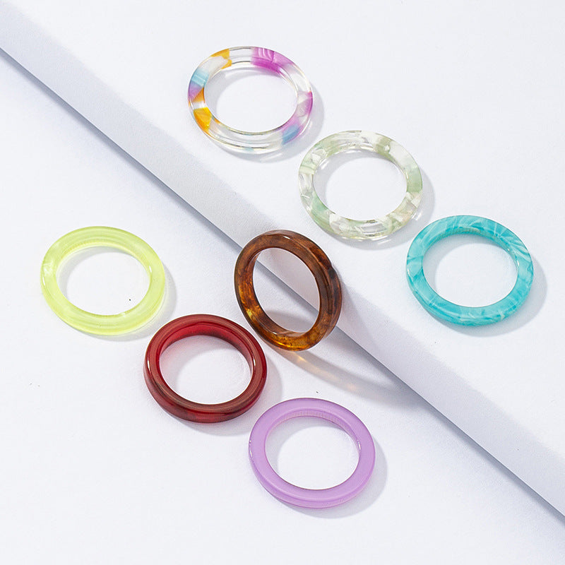 Wholesale Fashion Color Contrast Resin Ring Set