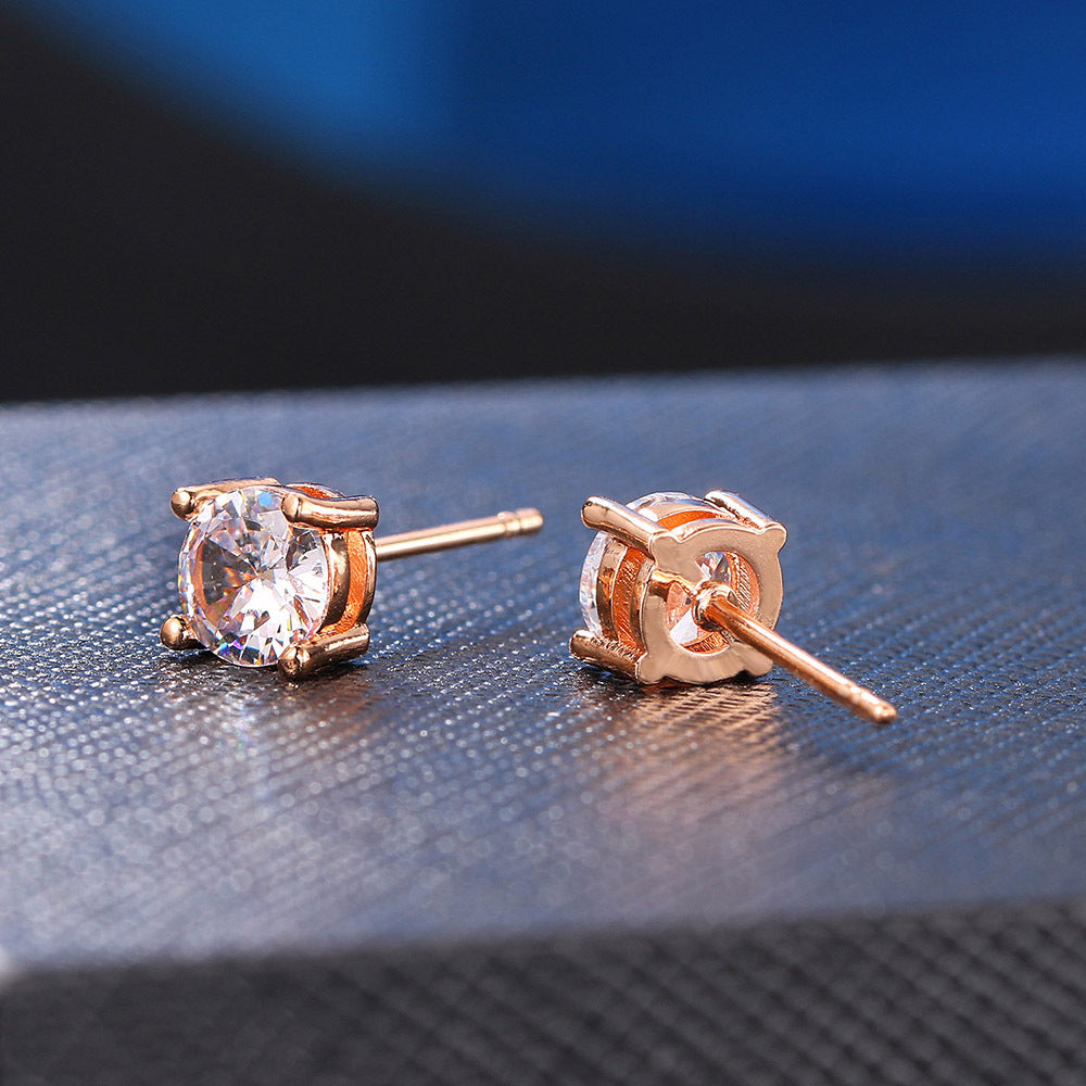 Simple Style Geometric Copper Inlay Zircon Ear Studs 1 Pair