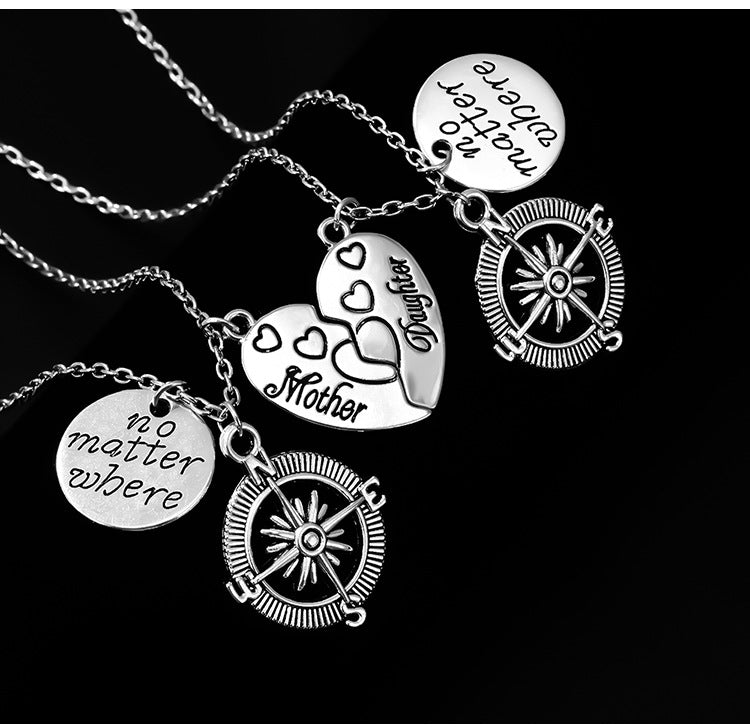 Fashion Necklace Love Stitching Alloy Compass Drop Oil Pendant Necklace