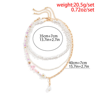 Vintage Style Geometric Round Letter Imitation Pearl Alloy Copper Plating Chain Women'S Double Layer Necklaces