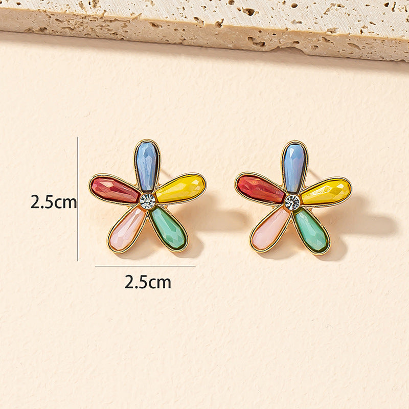 Sweet Flower Alloy Rhinestone Ear Studs