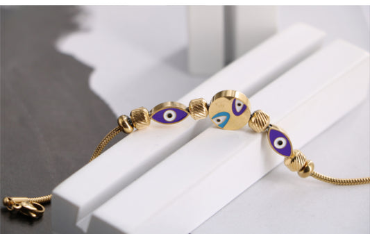 Original Design Devil's Eye Insect Waves Titanium Steel Enamel Artificial Gemstones 18k Gold Plated Bracelets