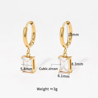 Wholesale Fashion Square Stainless Steel Inlay Zircon Earrings Necklace