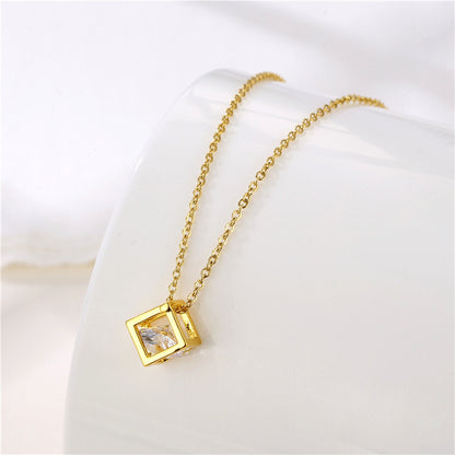 Simple Style Geometric Stainless Steel Plating Inlay Zircon Necklace