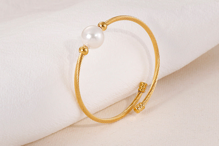 Korea Simple Stainless Steel Open Pearl Bracelet Wholesale Gooddiy