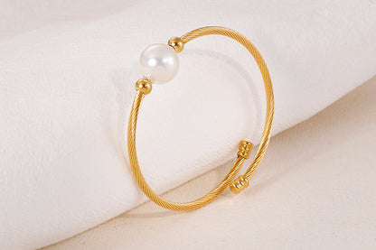 Korea Simple Stainless Steel Open Pearl Bracelet Wholesale Gooddiy