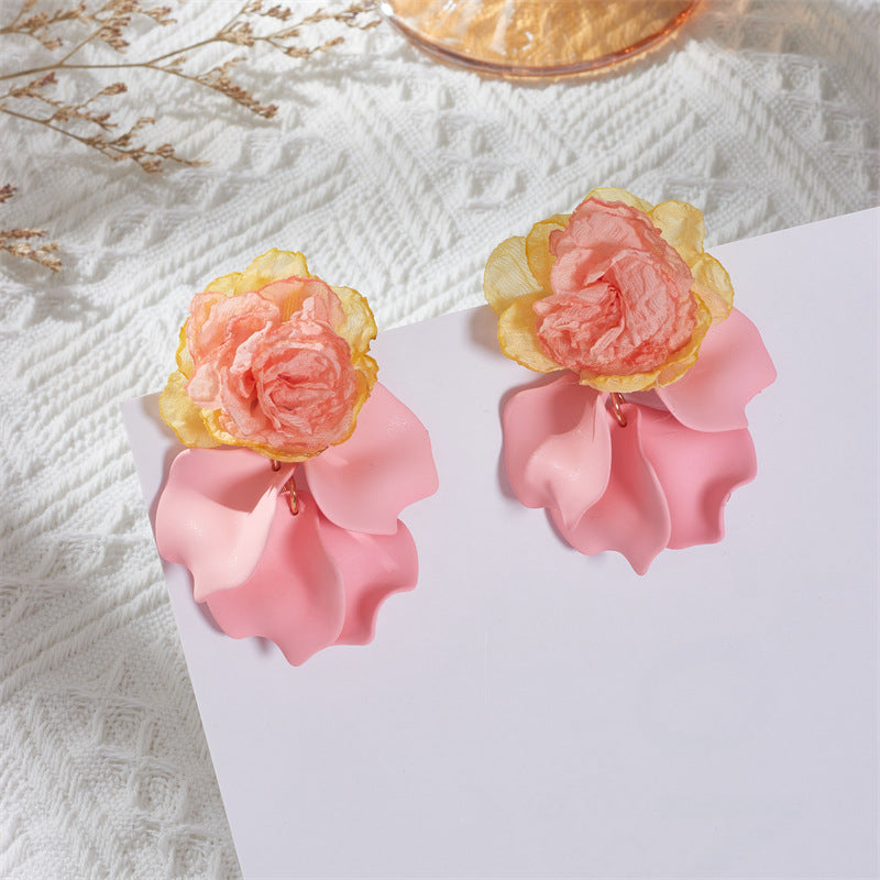 1 Pair Vacation Flower Petal Cloth Drop Earrings