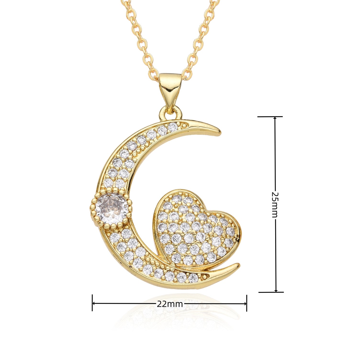 Copper Simple Style Moon Heart Shape Plating Inlay Zircon Pendant Necklace