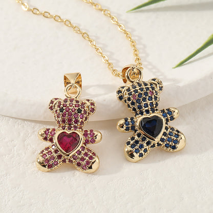 Fashion Bear Copper Inlay Rhinestones Pendant Necklace 1 Piece