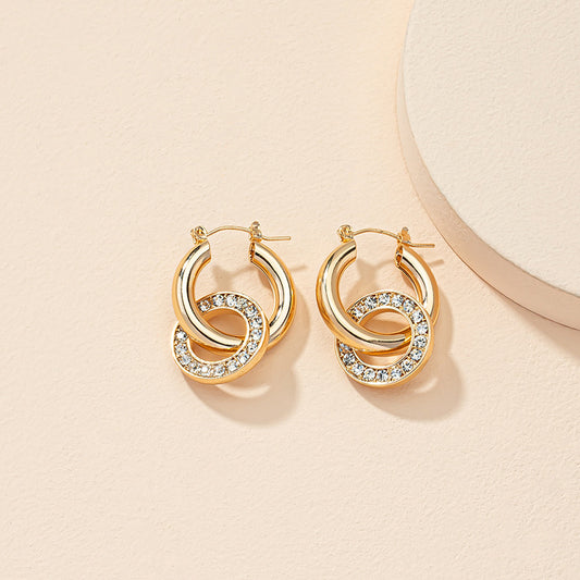 New Diamond-studded Geometric Irregular Circle Earrings