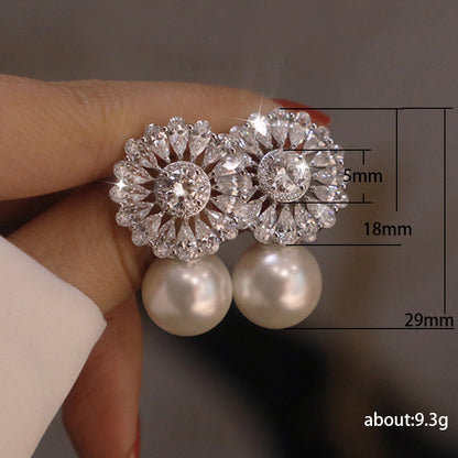 1 Pair Simple Style Flower Plating Inlay Copper Zircon Drop Earrings