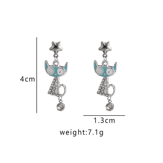 Fashion Cat Alloy Plating Inlay Rhinestones Women's Drop Earrings 1 Pair