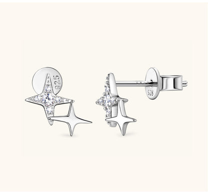 Simple Style Star Sterling Silver Gra Plating Inlay Moissanite Ear Studs