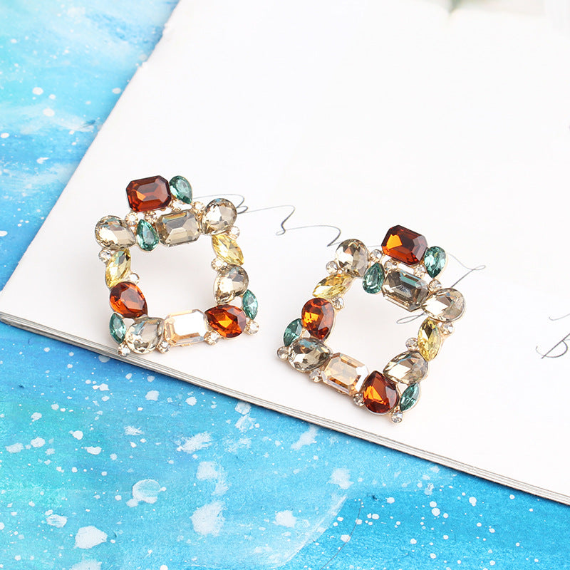 Bohemian Square Alloy Plating Glass Women's Ear Studs 1 Pair