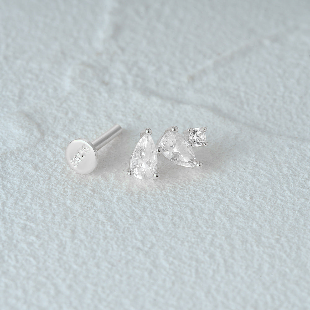 1 Piece Simple Style Geometric Plating Sterling Silver Zircon Ear Studs