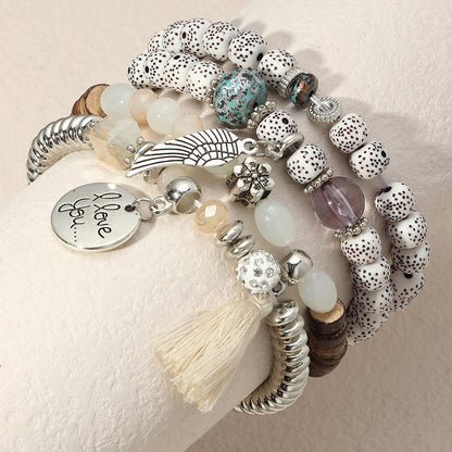 Fashion Gray Crack Stone Beads Mixed Color Round Tassel Bracelet