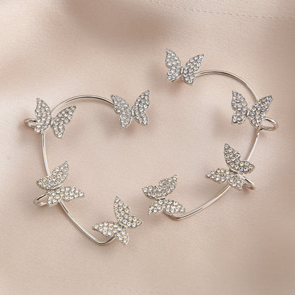 Creative Personality Inlaid Rhinestone Butterfly Earrings Ears Clips