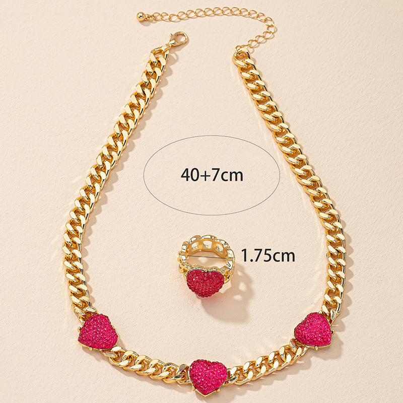 Fashion Simple Heart-shaped Alloy Necklace Ring Set