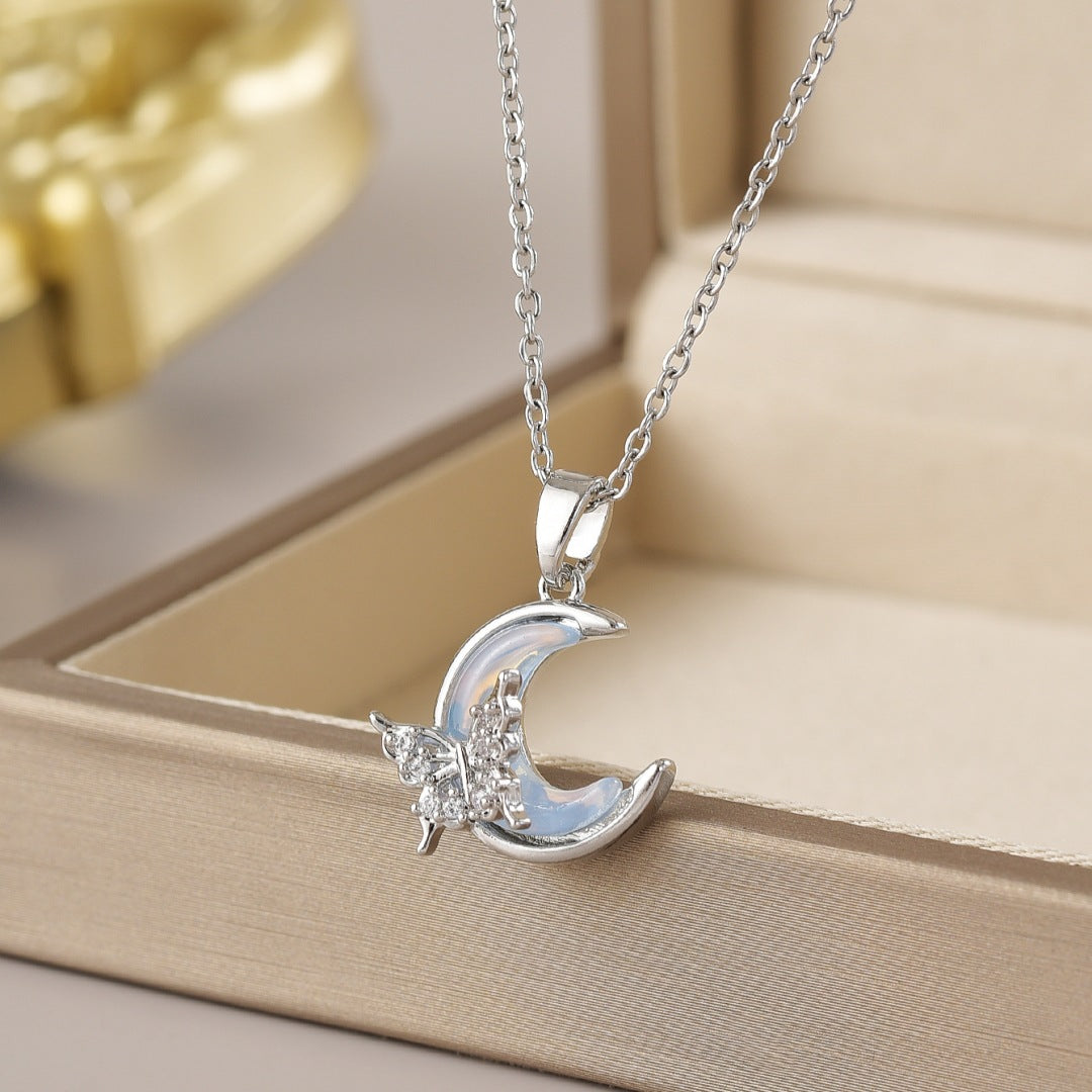 Wholesale Jewelry Simple Style Heart Shape Flower Butterfly Titanium Steel Gem Irregular Plating Pendant Necklace