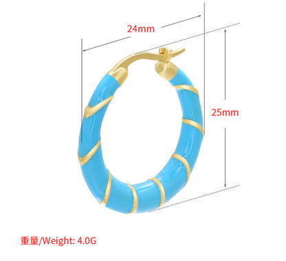 Foreign Trade Oil Drop Big Earrings Color Drop Oil Golden Spiral Pattern Copper Ear Ring Cross-border Jewelry