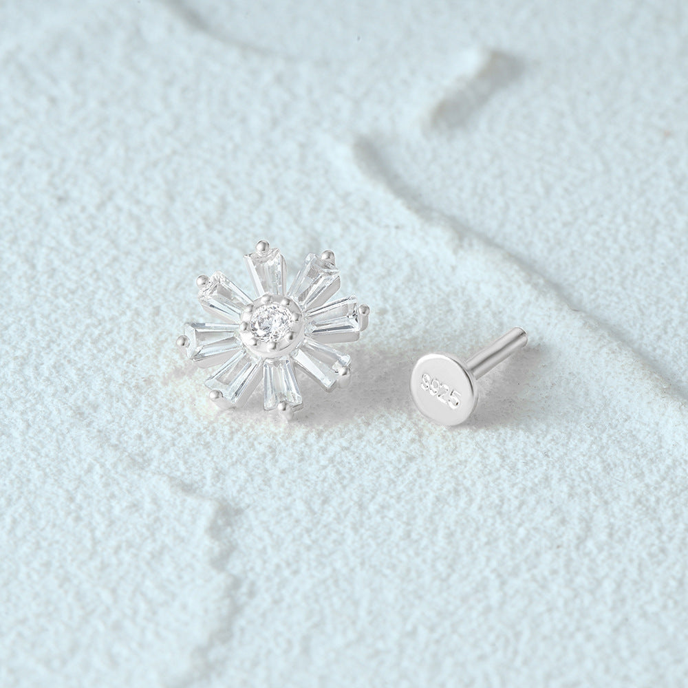 1 Piece Simple Style Flower Plating Sterling Silver Zircon Ear Studs