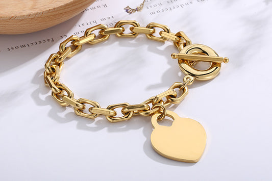 Fashion Heart Pendant Ot Buckle Stainless Steel Necklace Bracelet Set