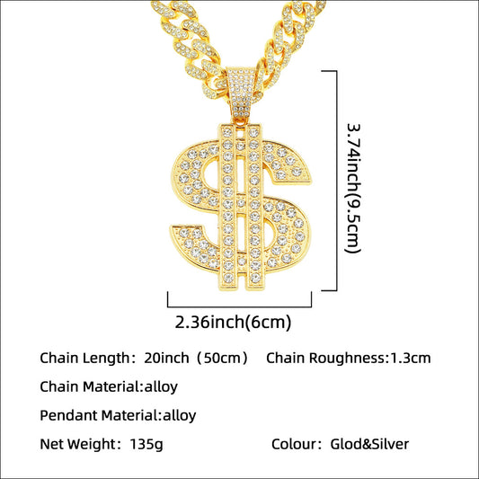 Hip-hop Diamond-studded Dollar Pendant Necklace Trendy Clavicle Chain