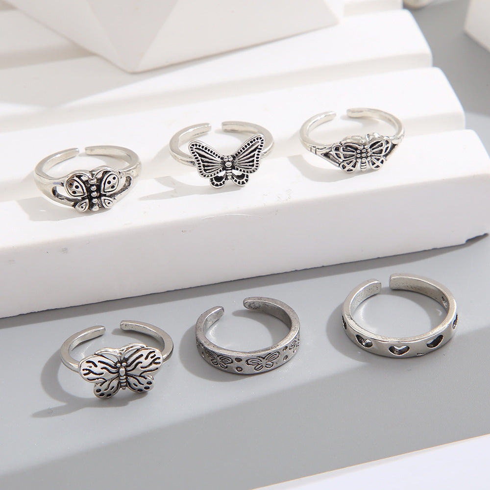 Creative Hollow Heart Shaped Butterfly Ring Set Six-piece Set