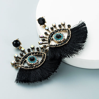 European And American Exaggerated Turkish Blue Eyes Tassel Earrings Fashionable Personalized Fan-shaped Devil Eyes Ins Earrings