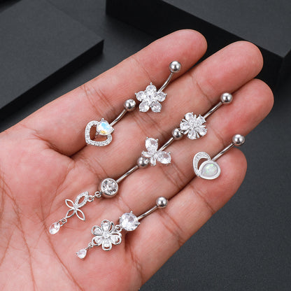 Fashion Heart Shape Flower Butterfly Stainless Steel Plating Inlay Zircon Belly Ring 1 Piece