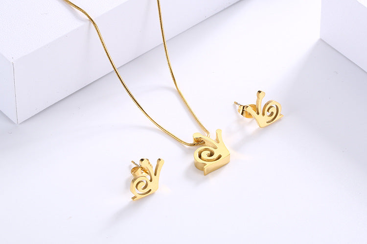 Creative New Titanium Steel Golden Snail Earrings Necklace Set Wholesale Gooddiy