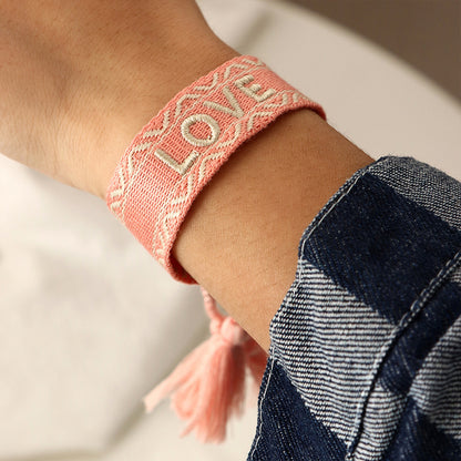 Ethnic Trend Hand-woven Retro Embroidery Love Letter Tassel Hand Rope Bracelet