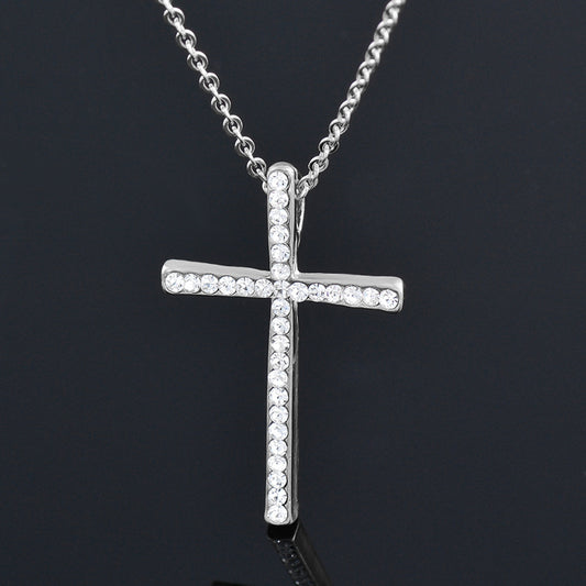 Fashion Cross Titanium Steel Plating Inlay Rhinestones Pendant Necklace 1 Piece