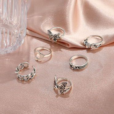 New Geometric Ring 6-piece Set Retro Butterfly Flower Tail Ring