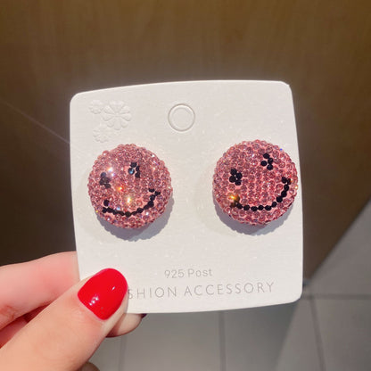 1 Pair Original Design Smiley Face Rhinestone Ear Studs