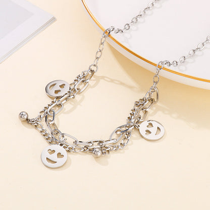 Fashion Emoji Face Stainless Steel No Inlaid Bracelets Necklace 2 Pieces