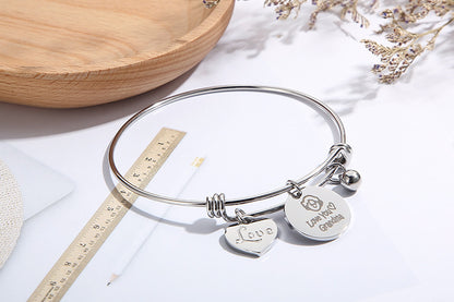 Creative Adjust Telescopic Wire Heart-shaped Circle Mother's Day Stainless Steel Bracelet