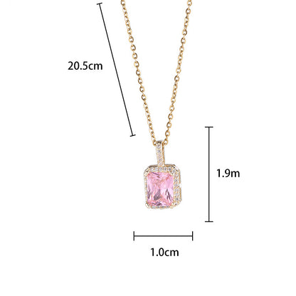 Simple Style Square Copper Inlay Zircon Pendant Necklace 1 Piece