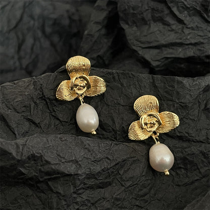 1 Pair Vintage Style Flower Plating Metal Drop Earrings