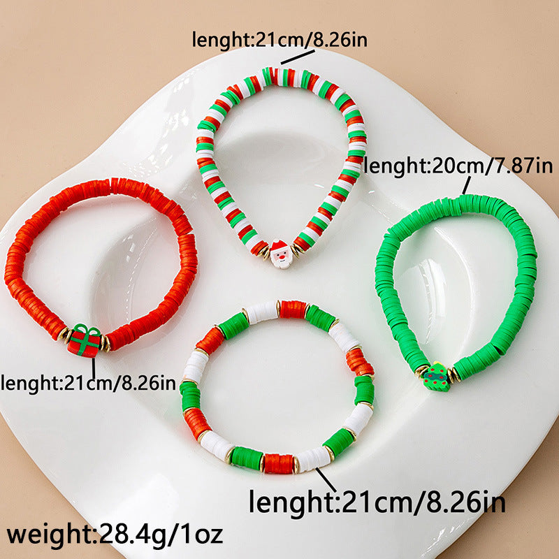 Cartoon Style Christmas Tree Santa Claus Bell Plastic Beaded Enamel Christmas Women's Bracelets