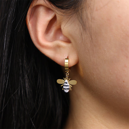 1 Pair Simple Style Bee Inlay Stainless Steel Rhinestones Drop Earrings