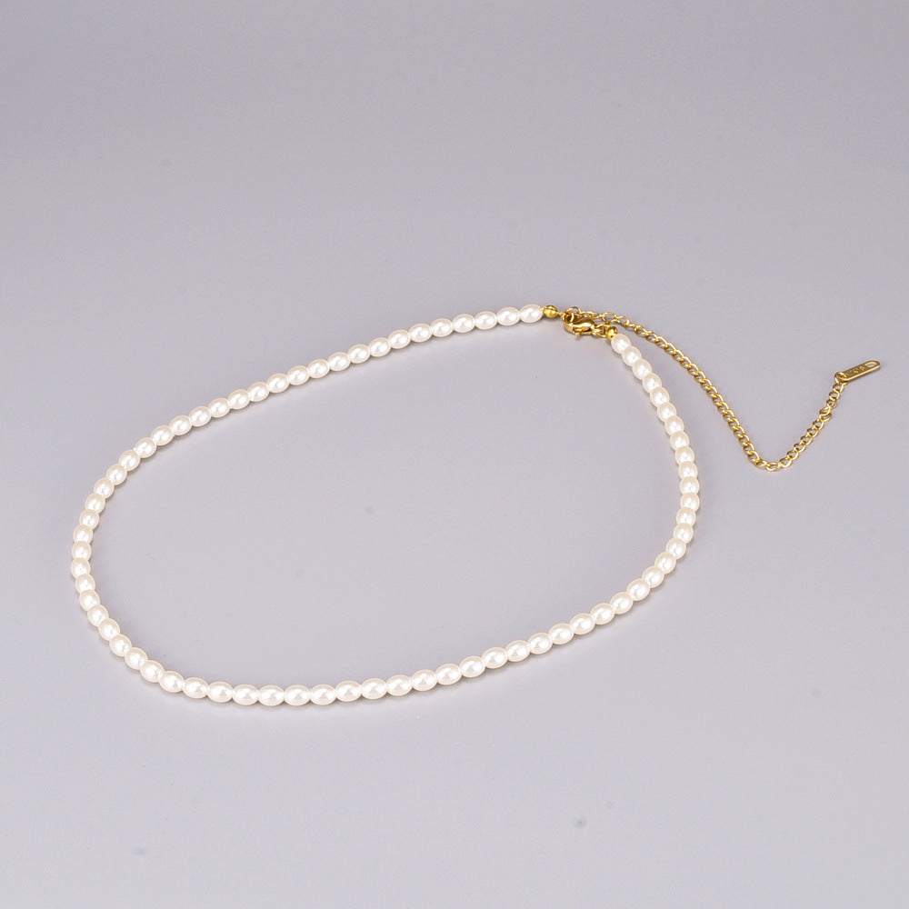 Fashion Millet Bead Titanium Steel Plated 18k Gold Clavicle Chain Necklace