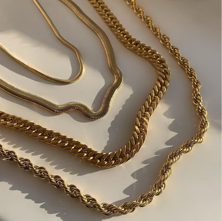 Twisted Cuban Chain 18k Gold Plated Stainless Steel Necklace Hip Hop Necklace Wholesale