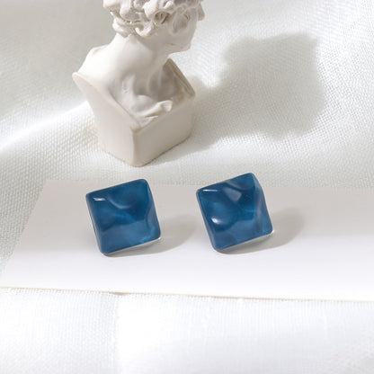 Simple Design Jelly Color Blue Wave Refreshing Water Ripple Ice Blue Square Resin Earrings