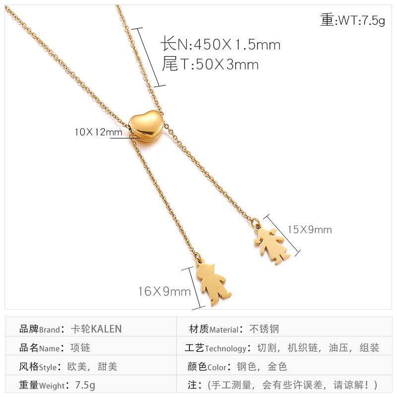 Fashion Stainless Steel Tassel Heart-shape Hollow Necklace