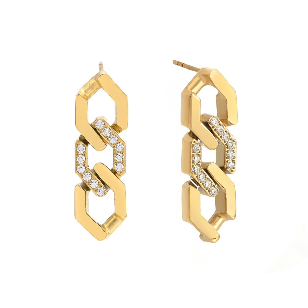 1 Pair Simple Style Chain Plating Inlay Stainless Steel Zircon Drop Earrings