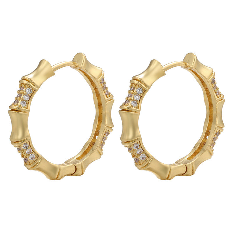 Retro Micro-inlaid Zircon Bamboo Section Geometric Ear Buckle Wholesale Gooddiy