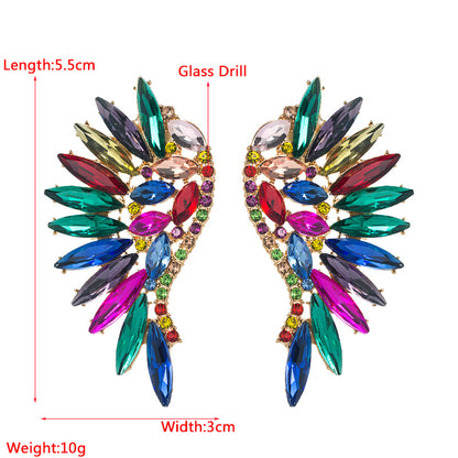 Exaggerated Fan-shaped Bohemian Wings Colorful Rhinestone Earrings