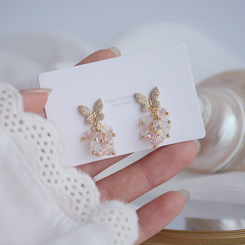 Korean Style Crystal Diamond Butterfly Earrings